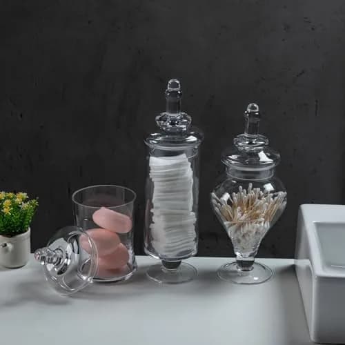 MyGift Clear Glass Apothecary Jars with Lid, Set of 3 | Elegant Storage & Decor thumbnail 5