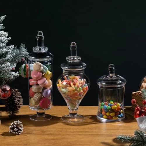 MyGift Clear Glass Apothecary Jars with Lid, Set of 3 | Elegant Storage & Decor thumbnail 2