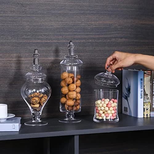 MyGift Clear Glass Apothecary Jars with Lid, Set of 3 | Elegant Storage & Decor thumbnail 3