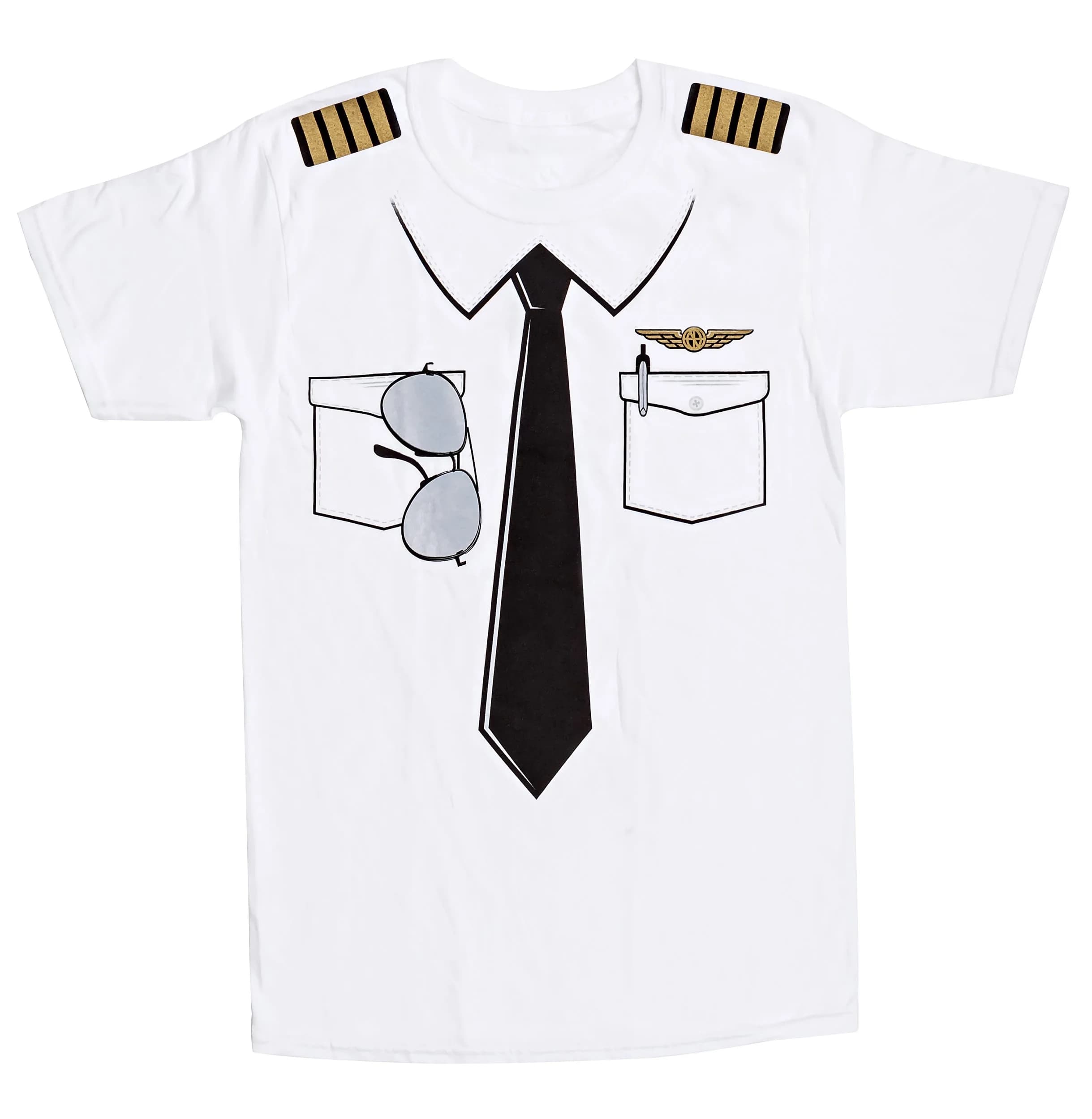 Luso Aviation The Pilot Uniform T-Shirt Large White | Heavyweight 100% Cotton, Captain's Epaulets & Aviator Style
