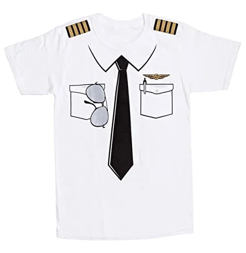 Luso Aviation The Pilot Uniform T-Shirt Large White | Heavyweight 100% Cotton, Captain's Epaulets & Aviator Style thumbnail 1