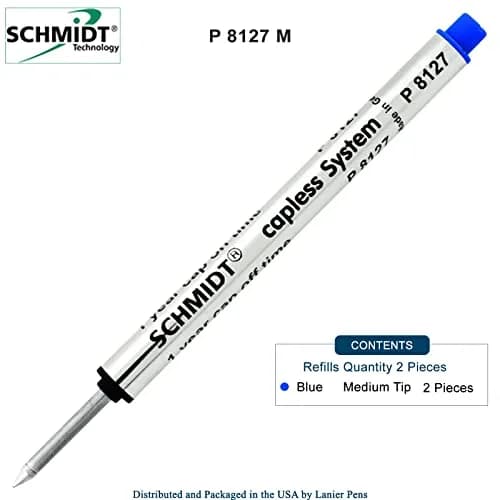 Schmidt P8127 Short Capless Rollerball Ink Refill Medium Tip Blue 2-Pack | Smooth Ink Flow thumbnail 2