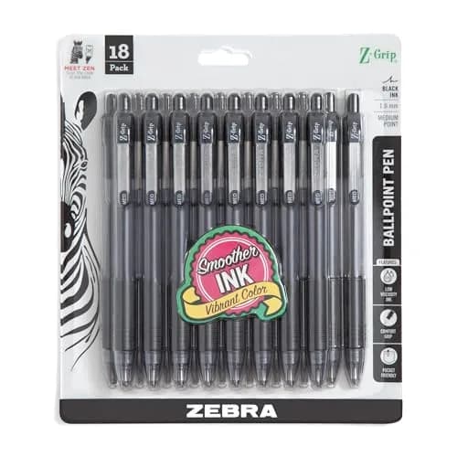 Zebra Pen Z-Grip Retractable Ballpoint Pens, Black Ink, 1.0mm, 18-Pack | Smooth Writing for Students & Professionals thumbnail 1