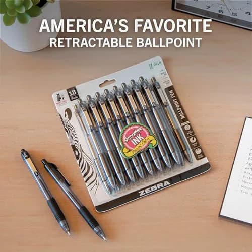 Zebra Pen Z-Grip Retractable Ballpoint Pens, Black Ink, 1.0mm, 18-Pack | Smooth Writing for Students & Professionals thumbnail 2
