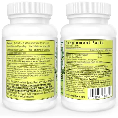 Swiss Kriss Herbal Laxative Tablets 250 Count (Pack of 2) | Gentle Constipation Relief in 6-12 Hours thumbnail 2