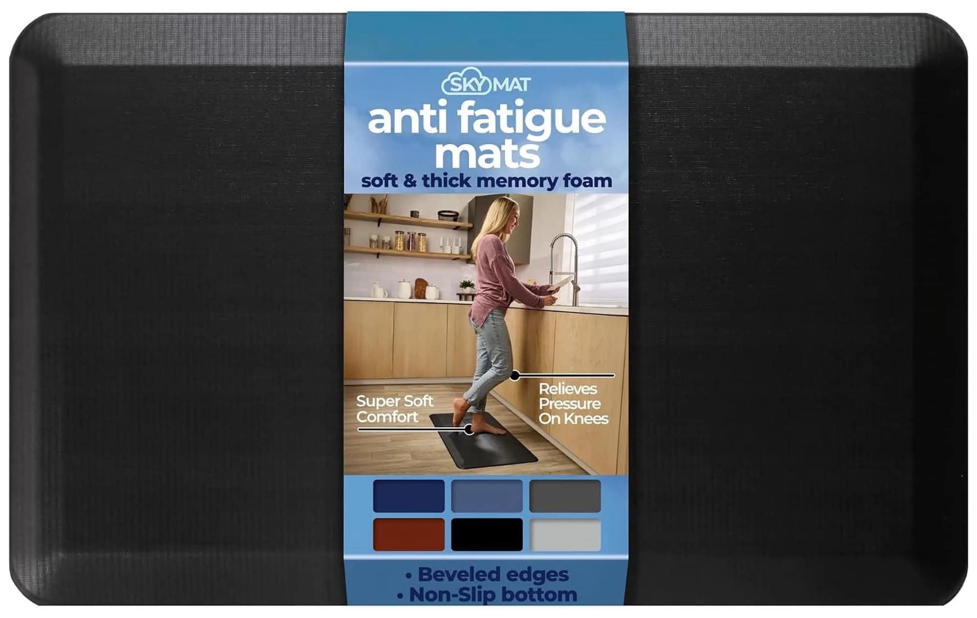 Sky Solutions Anti Fatigue Floor Mat 51cm x 100cm (20in x 39in) | Cushioned Comfort for Indian Kitchens & Offices — Black