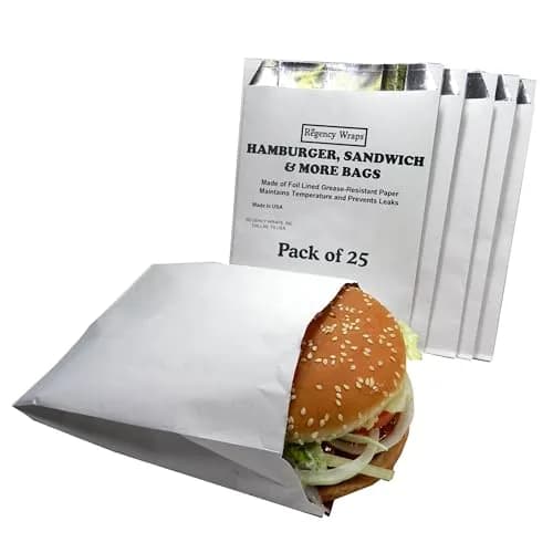 Regency Wraps Grease Resistant Snack Bags, Foil Lined Burger Bags 25 Pack | Keep Food Warm and Fresh thumbnail 1