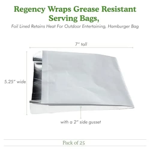 Regency Wraps Grease Resistant Snack Bags, Foil Lined Burger Bags 25 Pack | Keep Food Warm and Fresh thumbnail 7