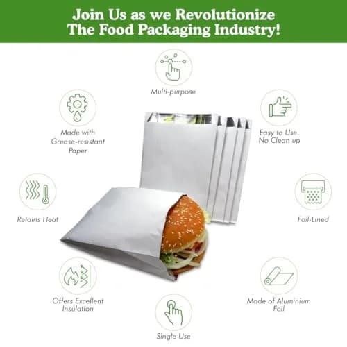 Regency Wraps Grease Resistant Snack Bags, Foil Lined Burger Bags 25 Pack | Keep Food Warm and Fresh thumbnail 2