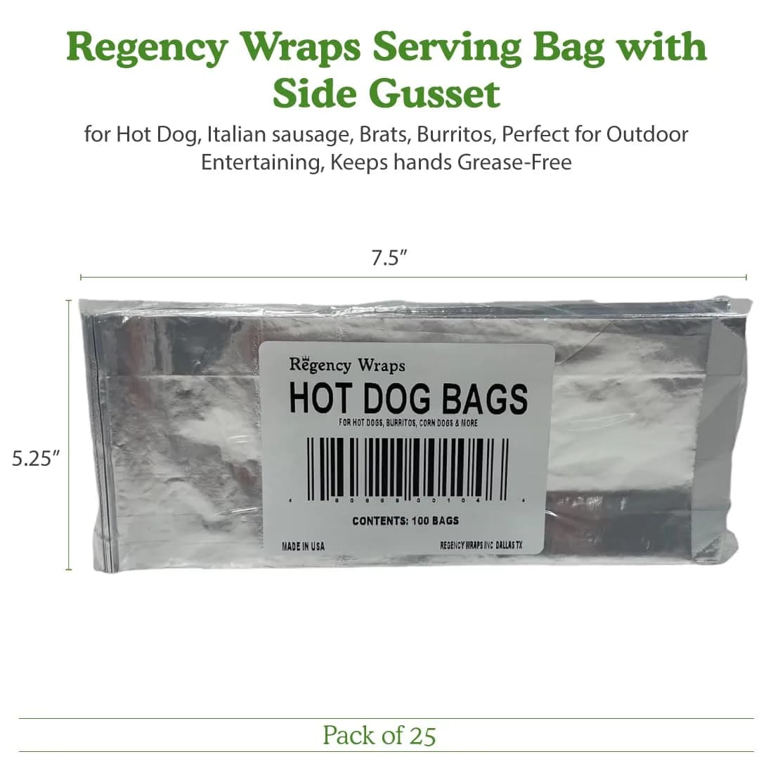 Regency Wraps Grease Resistant Snack Bags, Foil Lined Burger Bags, 25 Count | Insulated for Hot & Cold Food - view 7