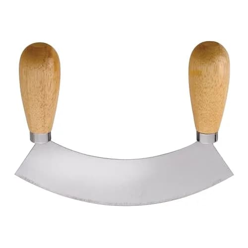 HIC Kitchen Mezzaluna Rocking Chopper & Mincing Knife 6.75 Inch | Stainless Steel & Rubberwood for Herbs Vegetables Nuts thumbnail 1