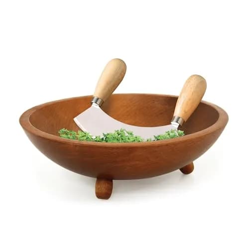 HIC Kitchen Mezzaluna Rocking Chopper & Mincing Knife 6.75 Inch | Stainless Steel & Rubberwood for Herbs Vegetables Nuts thumbnail 4