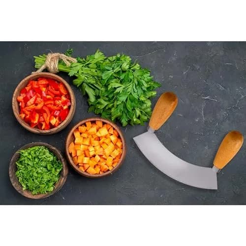 HIC Kitchen Mezzaluna Rocking Chopper & Mincing Knife 6.75 Inch | Stainless Steel & Rubberwood for Herbs Vegetables Nuts thumbnail 3