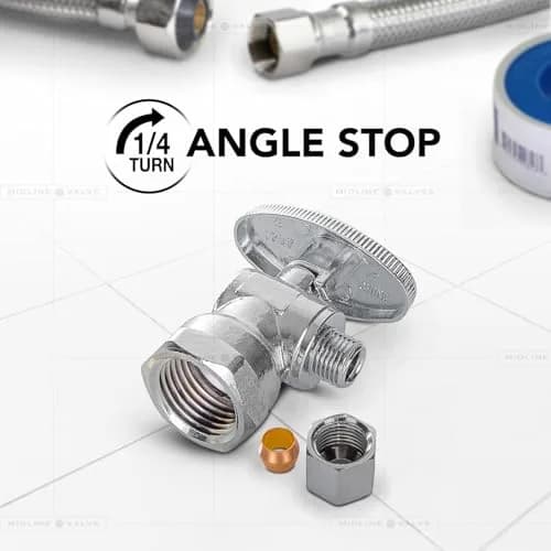 Midline Valve 1/2" FIP x 3/8" OD Compression Quarter Turn Angle Stop Valve | Chrome Plated Brass, NSF/ANSI 61/372 Certified thumbnail 2