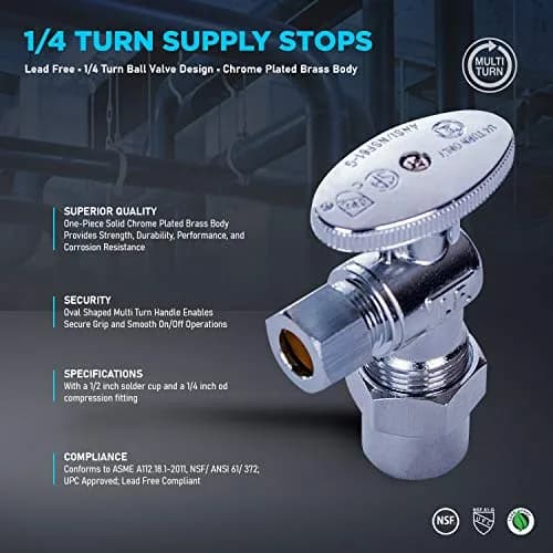 Midline Valve 81412QS-OM Angle Shut-off Valve 1/2 in. CPVC x 3/8 in. O.D. COMP Chrome Plated Brass thumbnail 5