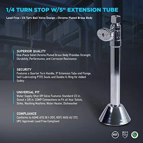 Midline Valve 84212PR-NL 1/2 in. Sweat x 3/8 in. Compression Straight Stop Valve with 5" Extension Tube | Lead-Free Brass Construction thumbnail 5