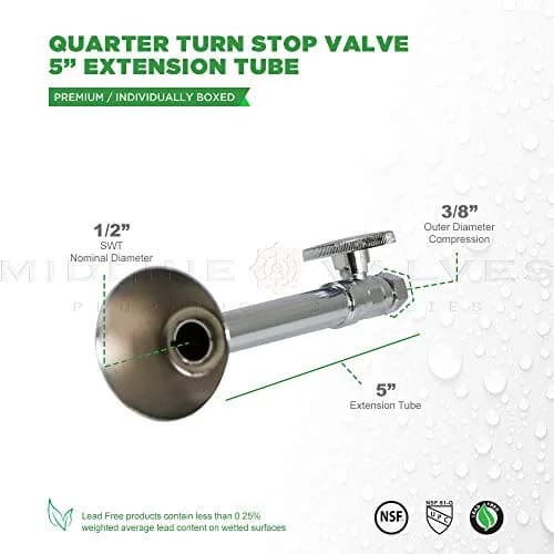 Midline Valve 84212PR-NL 1/2 in. Sweat x 3/8 in. Compression Straight Stop Valve with 5" Extension Tube | Lead-Free Brass Construction thumbnail 8