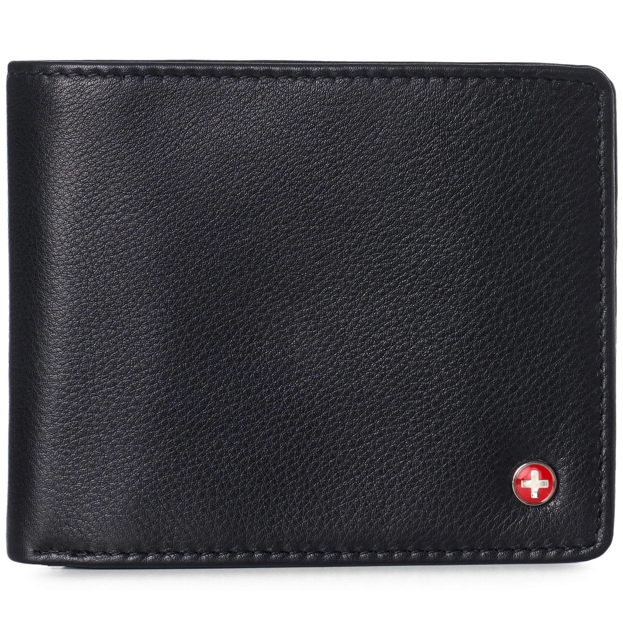 Alpine Swiss Spencer RFID Protected Leather Bifold Wallet | Black, 14 Card Pockets — Black