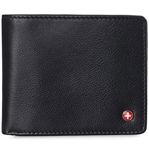 Alpine Swiss Spencer RFID Protected Leather Bifold Wallet | Black, 14 Card Pockets thumbnail 1