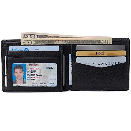 Alpine Swiss Spencer RFID Protected Leather Bifold Wallet | Black, 14 Card Pockets thumbnail 5
