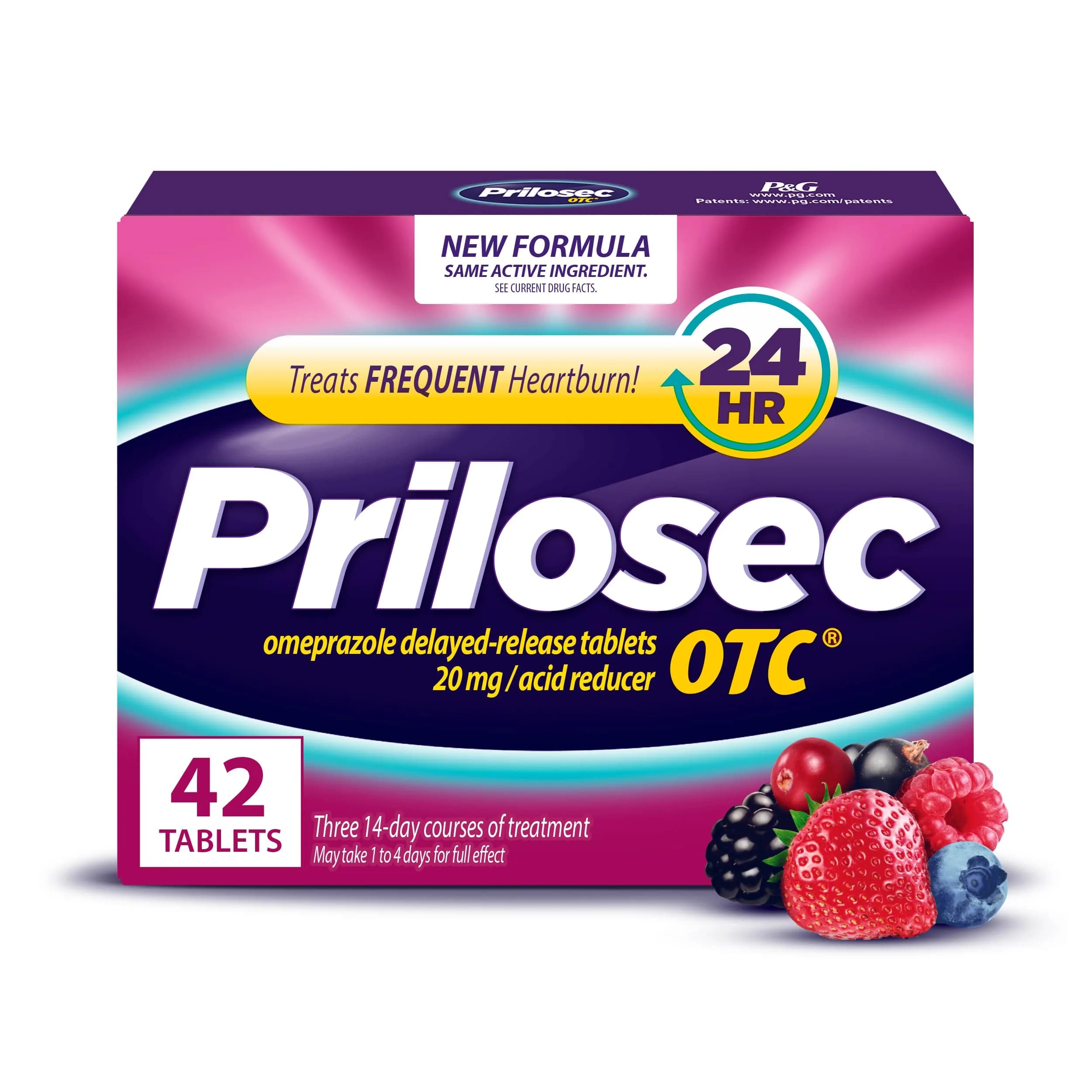 Prilosec OTC Omeprazole 20mg Delayed-Release Tablets Wildberry 42 | 24 Hour Heartburn Relief — Tablet