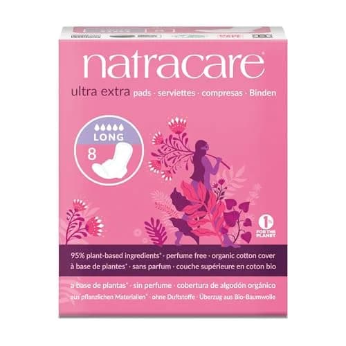 Natracare Ultra Extra Pads with Wings, Long, 8 Count | Dermatologist Tested & Hypoallergenic thumbnail 1