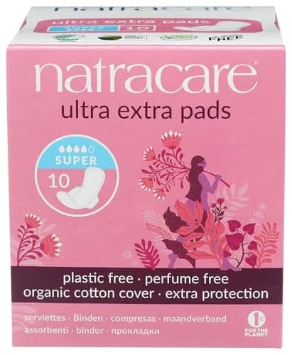 Natracare Ultra Extra Pads with Wings, Super, 10 Count (1 Pack) | Certified Organic Cotton & Ecologically Certified Cellulose Pulp thumbnail 1