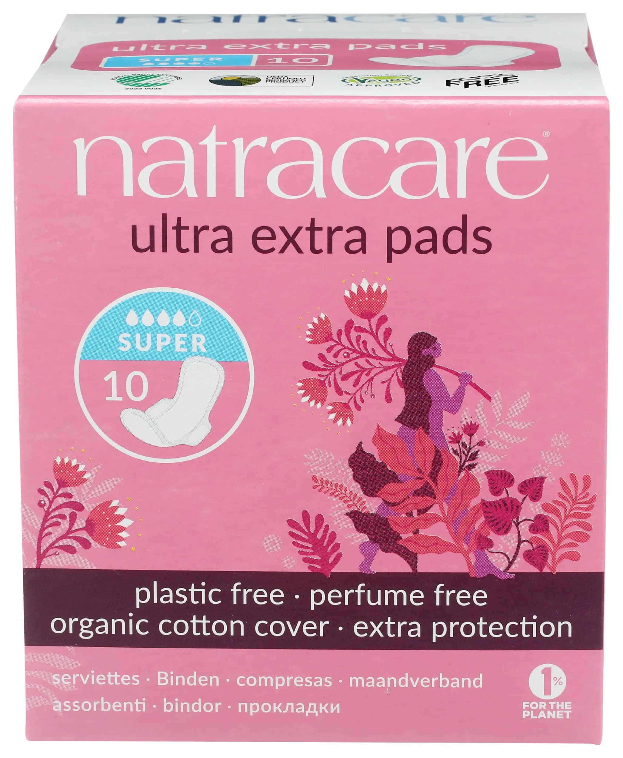 Natracare Ultra Extra Pads with Wings, Super, 10 Count (1 Pack) | Certified Organic Cotton & Ecologically Certified Cellulose Pulp - main product image