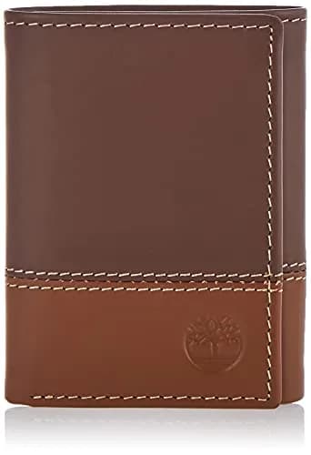 Timberland Men's Genuine Leather Trifold Wallet With ID Window, Brown/Tan, 11.4cm x 8.9cm (4.5in x 3.5in) | RFID Blocking ID Holder thumbnail 1