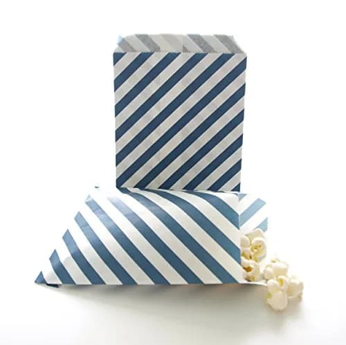 Food With Fashion Dark Teal Blue Paper Bags, Striped Treat Bags, Party Favor Gift Bags, Graduation Goody Bags, 18.79cm x 14.22cm (7.25" x 5.125") (25 Pack) thumbnail 1