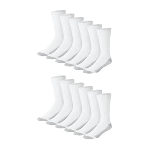 Hanes Double Tough Crew Socks 12-Pair Pack, White/Grey Foot Bottom, Men's Size 6-12 | Full Cushioning & Odor Protection thumbnail 1