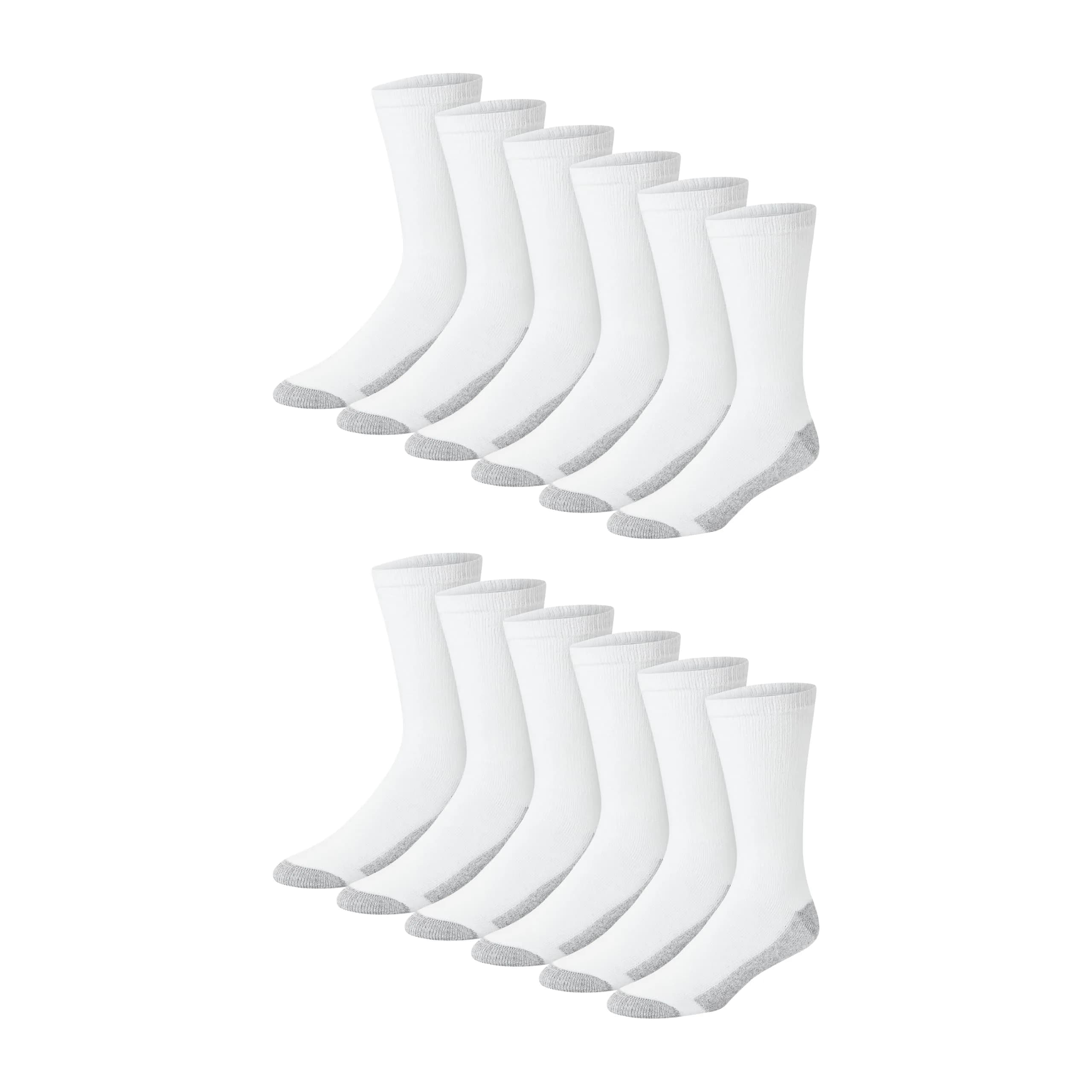 Hanes Double Tough Crew Socks 12-Pair Pack, White/Grey Foot Bottom, Men's Size 6-12 | Full Cushioning & Odor Protection — White/Grey Foot Bottom