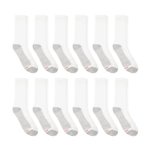 Hanes Double Tough Crew Socks 12-Pair Pack, White/Grey Foot Bottom, Men's Size 6-12 | Full Cushioning & Odor Protection thumbnail 4
