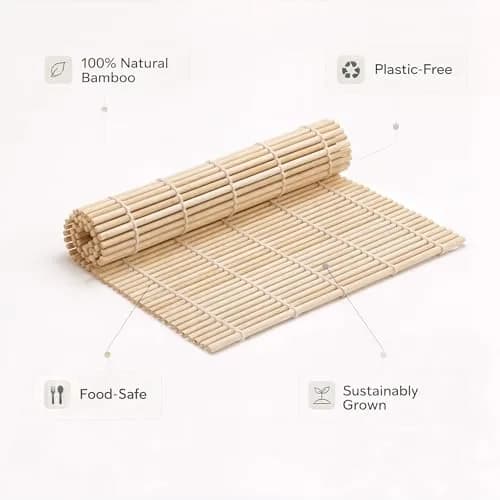 BS Bamboo Sushi Rolling Mat 22.8cm x 23.8cm (9" x 9.375") | Authentic USA Import thumbnail 2
