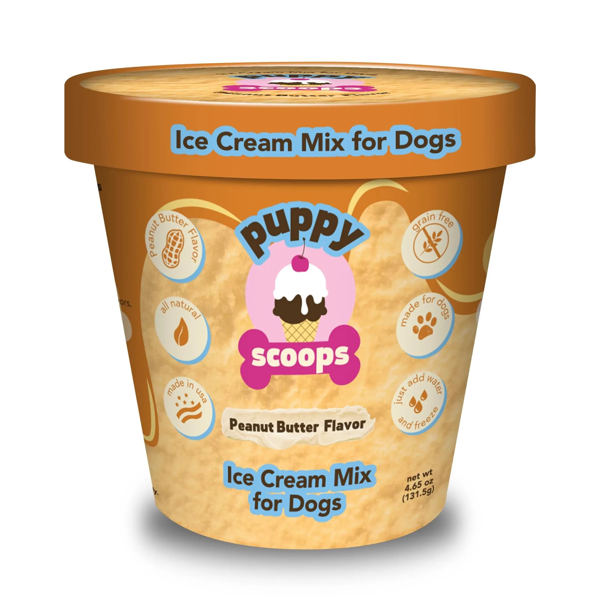 Puppy Scoops Dog Ice Cream Mix (Peanut Butter), 4.65 oz | Natural, Scoopable Treat for Dogs