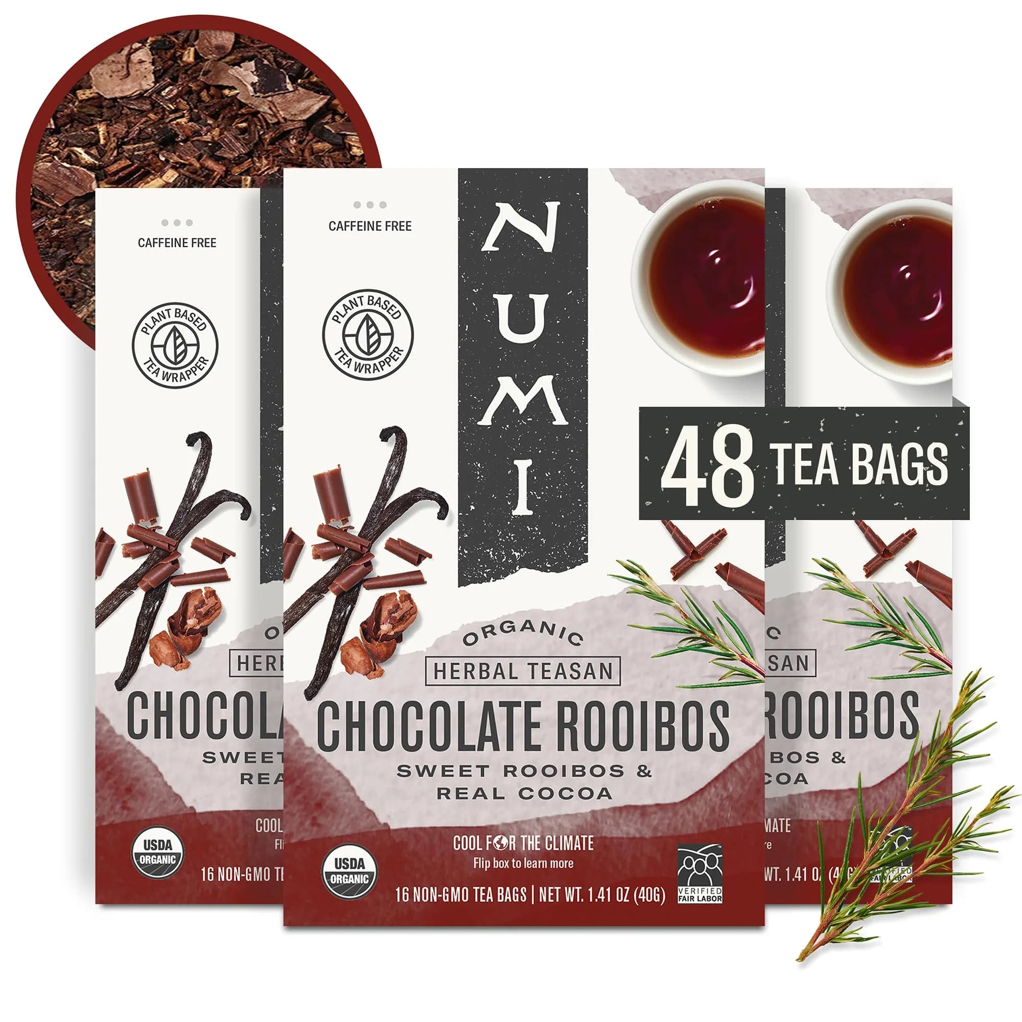 Numi Organic Chocolate Rooibos Tea, 48 Herbal Tea Bags | Caffeine Free, USDA Organic, Biodegradable Bags thumbnail 1