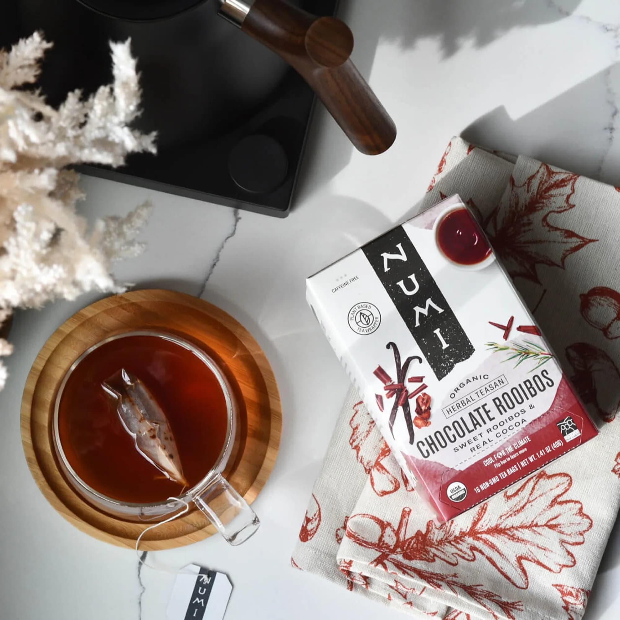 Numi Organic Chocolate Rooibos Tea, 48 Herbal Tea Bags | Caffeine Free, USDA Organic, Biodegradable Bags thumbnail 8