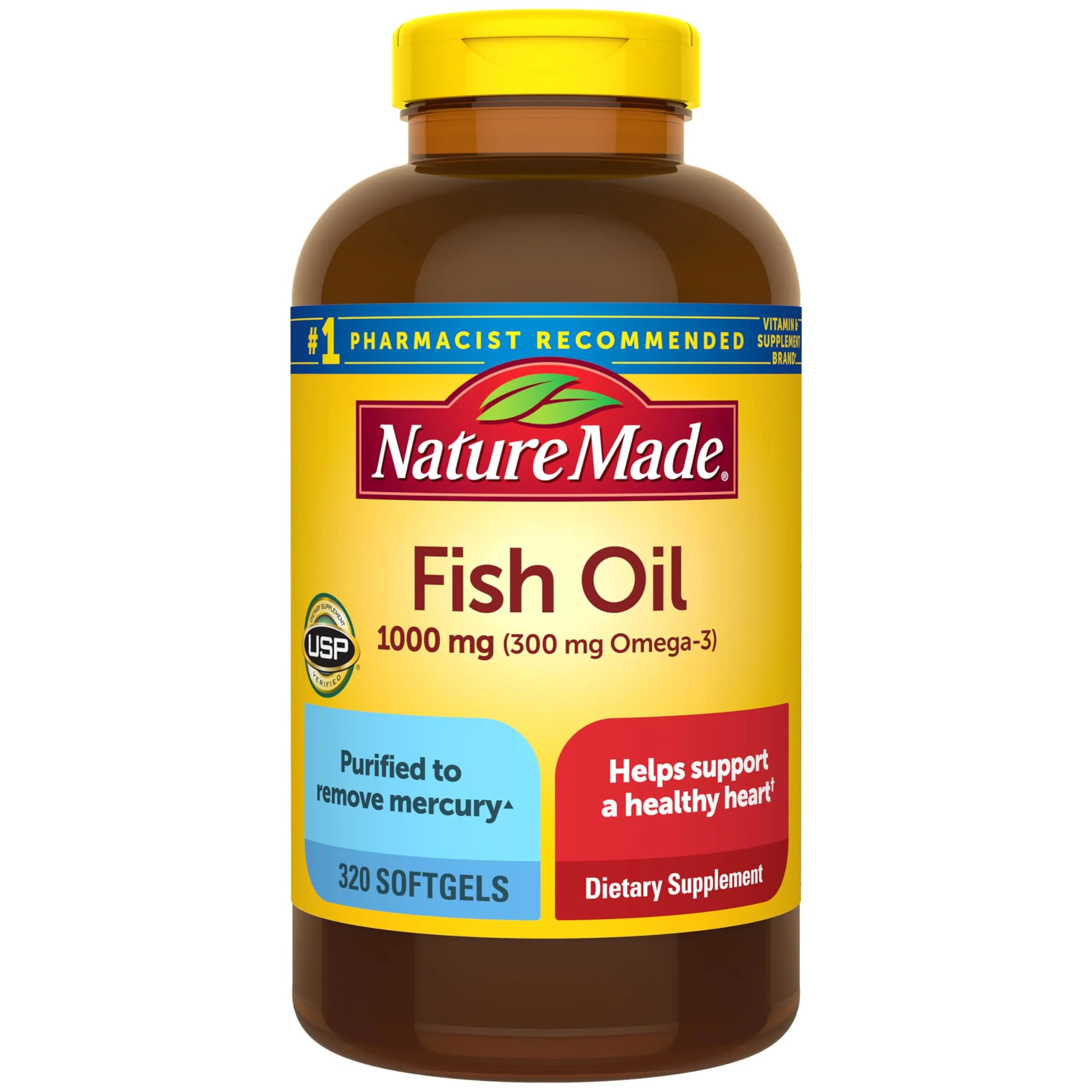 Nature Made Fish Oil Omega 3 Supplements 1000mg Softgels 320 Count | USP Verified Heart Health Support - main product image