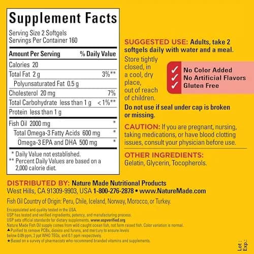Nature Made Fish Oil Omega 3 Supplements 1000mg Softgels 320 Count | USP Verified Heart Health Support thumbnail 6