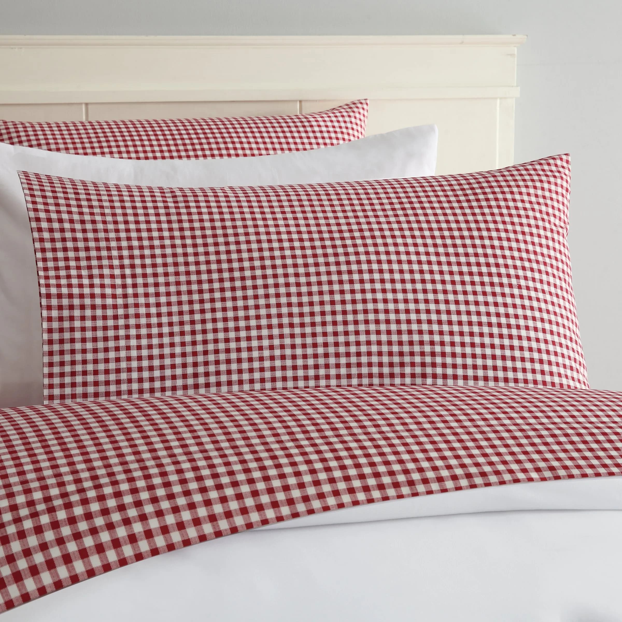 Laurel & Mayfair 250 Thread Count 100% Cotton Gingham Sheet Set Queen Size | Rustic & Breathable All Season — Red / Queen