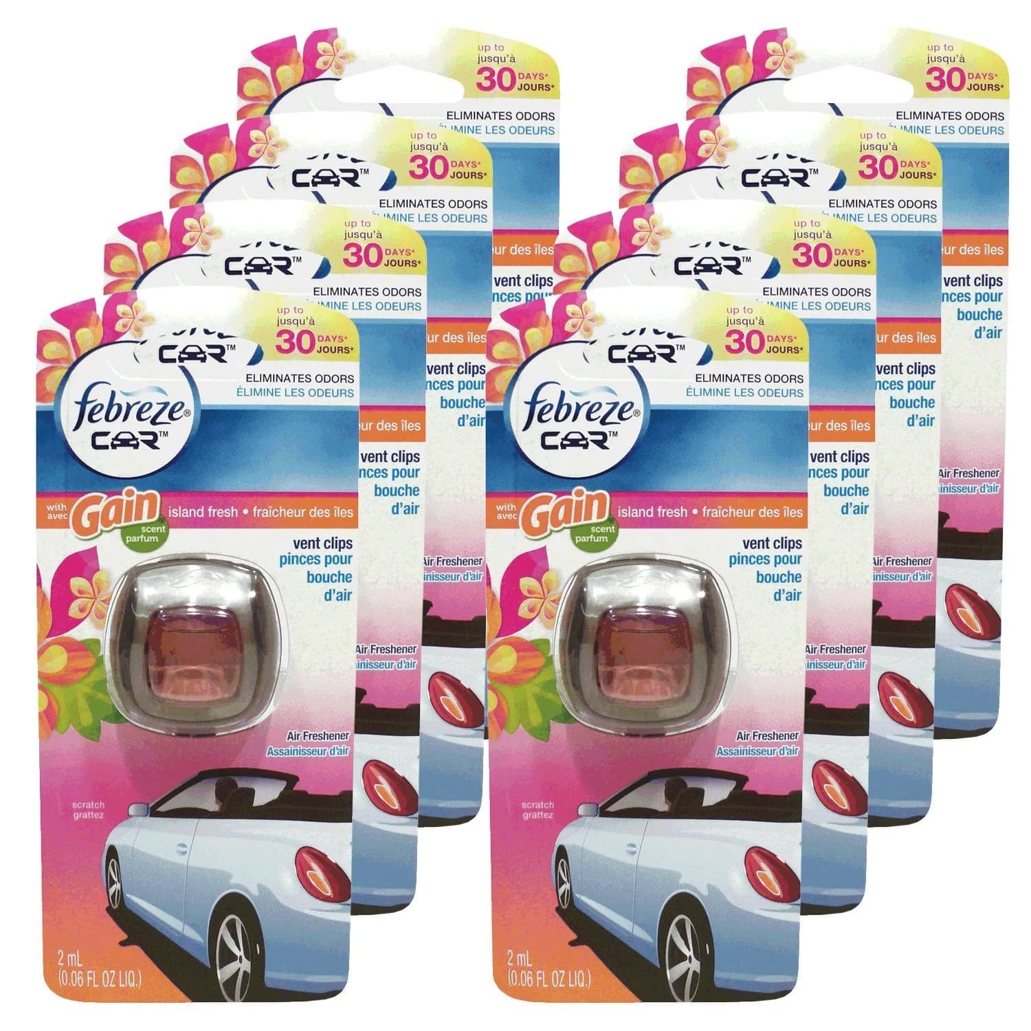 Febreze Car Vent Clip Air Freshener, One Car Bamboo Scent, 0.14 Fl Oz (Pack of 1) | Eliminates Odors for 80 Days — Gain Island Fresh