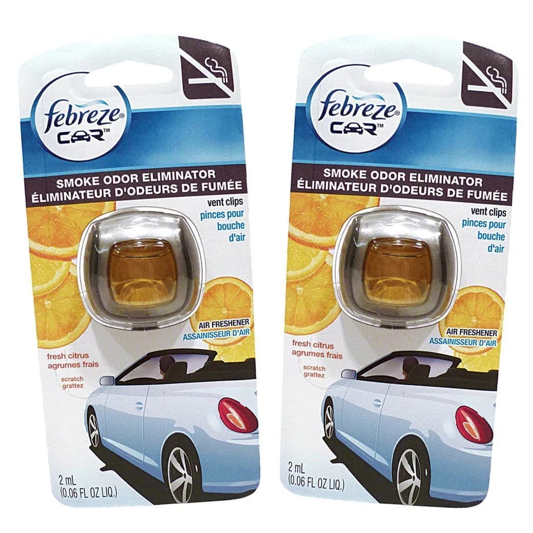 Febreze Car Vent Clips Air Freshener Smoke Odor Eliminator, Citrus Scent 2 Pack | Eliminates Odors for Up to 30 Days — 2-Pack