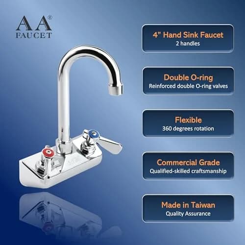 AA Faucet 4" Wall Mount Commercial Hand Sink Faucet with 3-1/2" Gooseneck Spout Brass Chrome NSF thumbnail 4