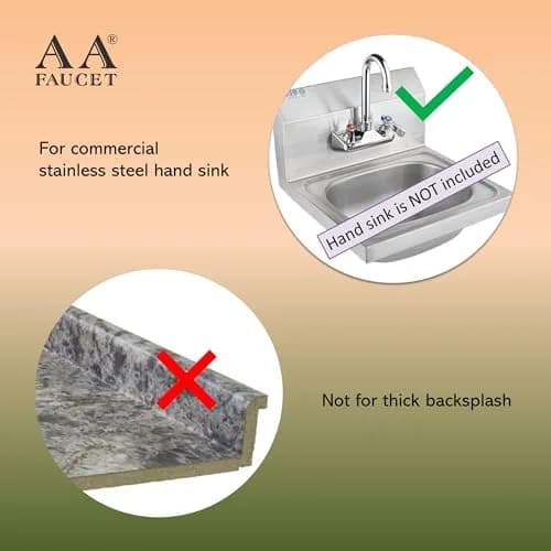 AA Faucet 4" Wall Mount Commercial Hand Sink Faucet with 3-1/2" Gooseneck Spout Brass Chrome NSF thumbnail 5