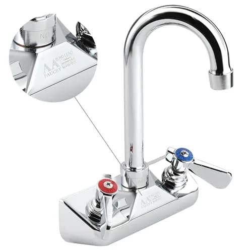 AA Faucet 4" Wall Mount Commercial Hand Sink Faucet with 3-1/2" Gooseneck Spout Brass Chrome NSF thumbnail 6