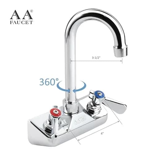 AA Faucet 4" Wall Mount Commercial Hand Sink Faucet with 3-1/2" Gooseneck Spout Brass Chrome NSF thumbnail 2