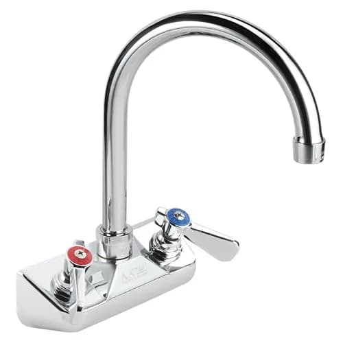 AA Faucet 4" Wall Mount Commercial Hand Sink Faucet with 6" Gooseneck Spout, Brass Construction Chrome Polished for Restaurant Kitchen NSF Approved thumbnail 1