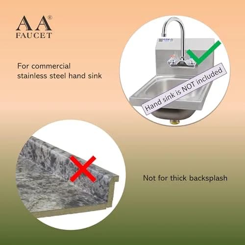 AA Faucet 4" Wall Mount Commercial Hand Sink Faucet with 6" Gooseneck Spout, Brass Construction Chrome Polished for Restaurant Kitchen NSF Approved thumbnail 5