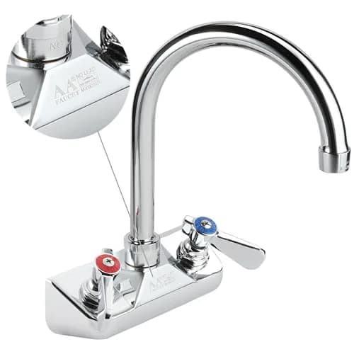 AA Faucet 4" Wall Mount Commercial Hand Sink Faucet with 6" Gooseneck Spout, Brass Construction Chrome Polished for Restaurant Kitchen NSF Approved thumbnail 6