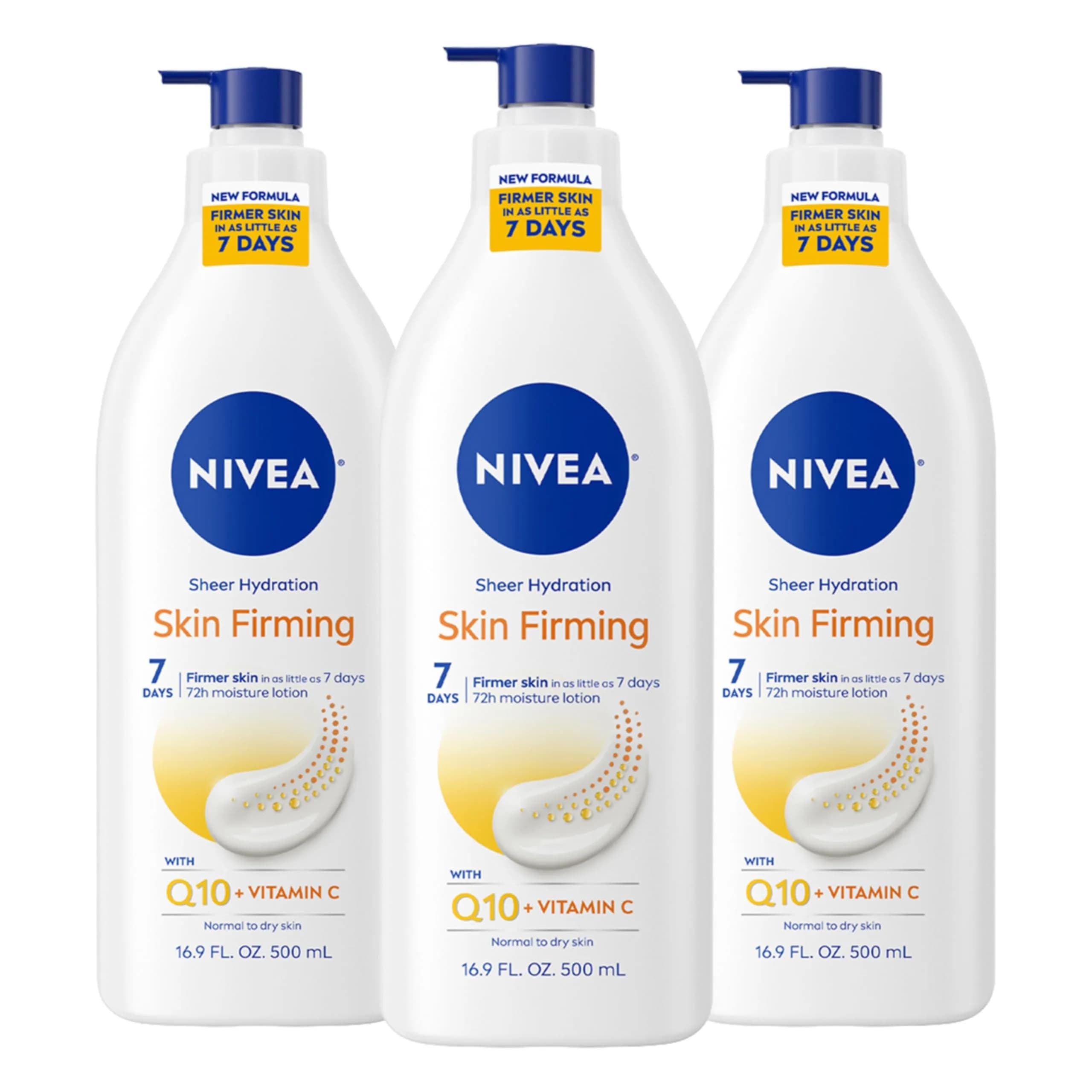 NIVEA Sheer Hydration Skin Firming Body Lotion with Q10 & Vitamin C, 500ml (16.9 Fl Oz) Pack of 3 - main product image